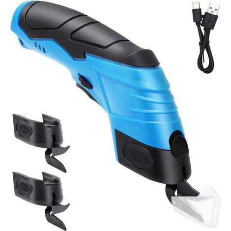Forbici elettriche taglia-tappeti - Forbici senza fili per tessuti/pelle/tappeti/cartone - 2 lame sostituibili - Blu