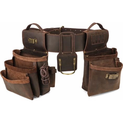 Ceinture porte-outils en cuir véritable, résistante, pour menuisiers, constructeurs, avec poche pour marteau (1/5)