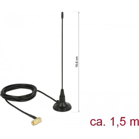 Delock 480 MHz Antena macho SMA 90Â° 2,5 dBi omnidireccional fija con base magnÃ©tica y cable de conexiÃ³n RG-174 1,5 m para exteriores negro