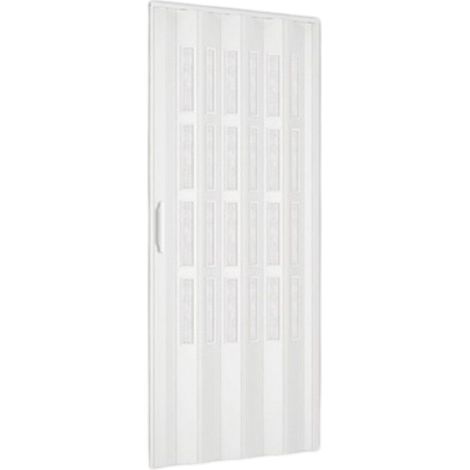 Porta a soffietto in PVC bianca con inserti in vetro apertura laterale e chiusura magnetica 82x210 cm
