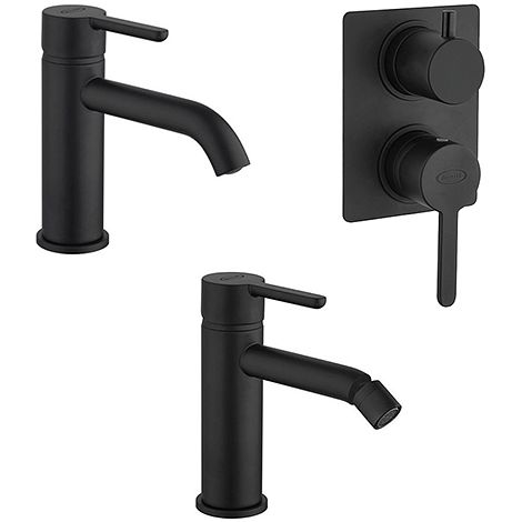 Set Rubinetti Jacuzzi per lavabo e bidet senza scarico e doccia incasso con deviatore serie Sunset YO nero opaco (1/5)