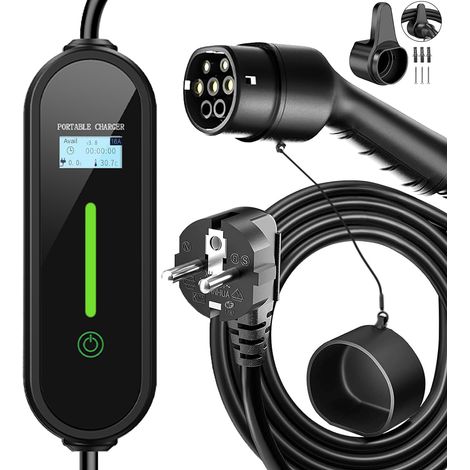 Chargeur de véhicule électrique, 10M 3,6KW 16A13A10A8A Station de recharge de véhicule électrique portable de type 2, 4 vitesses (avec sac à main suspendu au mur)