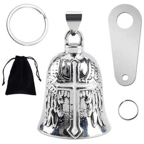 Guardian Bell - Clochette de moto - Porte-bonheur avec étrier de montage - 2 porte-clés et sac d'organisation - Accessoire de moto pour la protection de l'équitation et la sécurité (1/5)