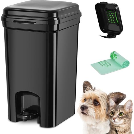 Poubelle à déjections canines et litière portable pour chat, matériau ABS entièrement noir, poubelle de 8 litres avec 20 sacs à déchets. ABS-BK (1/5)