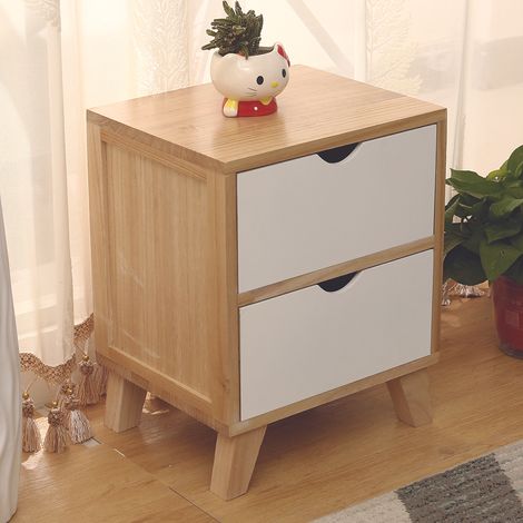 Comodino in Legno con 2 Cassetti Cassettiera Camera da Letto (1/3)