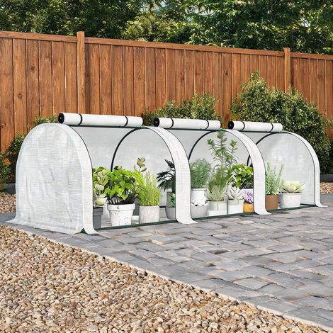 Serre de jardin coloris blanc en acier PE 295 x 100 x 80 cm (1/5)