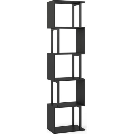Estantería geométrica de 5 niveles con sistema antivuelco, color negro.