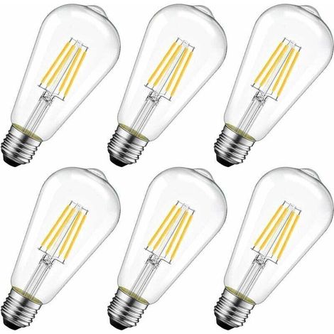 4W Edison Ampoule Filament LED E27 ST64 (=Ampoules Incandescences Décorative 40W), 470Lm Blanc Chaud 2700K, Lampe Vintage Ampoule Rétro, Non-dimmable, Lot de 6 [Classe énergétique A++]
