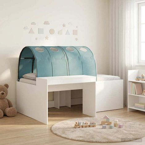 vidaXL Lit avec Tunnel 3 pc Blanc et bleu clair Bois d'ingénierie (1/5)