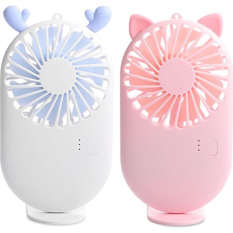 Juego de 2 ventiladores portátiles, recargables por USB, 3 velocidades, ligeros (80 g), para oficina, viajes y deportes. (1/5)