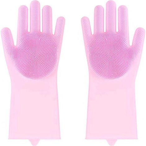 Gant de Toilettage pour Chien Chat, Gants de Massage en Silicone Souple, Brosse Douce pour Chats, Chiens,Le Silicone Souple N'abîme Pas la Peau,rose (1/5)