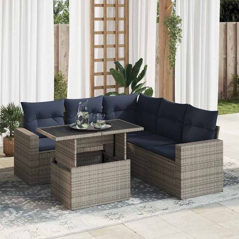 Set sofás jardín y cojines 6 pzas ratán sintético acacia gris vidaXL (1/5)