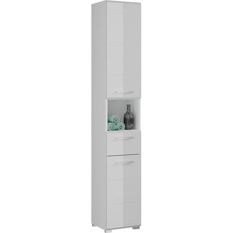 homes&jones Lina bagno, mobile alto, armadio, materiale in legno, bianco lucido, 30 x 182 x 31 cm (1/4)