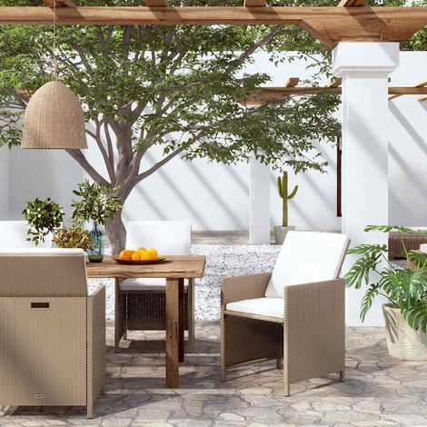 Lot de 4 Chaises de jardin avec coussins - Chaises d'extérieur pour terrasse/jardin Résine tressée Beige BV189567 - BonneVie (1/5)