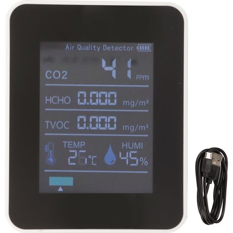 Analyseur qualité air Bluetooth 5 en 1 CO2 HCHO TVOC Température Humidité Détecteur alarme pollution intérieur temps réel (1/5)