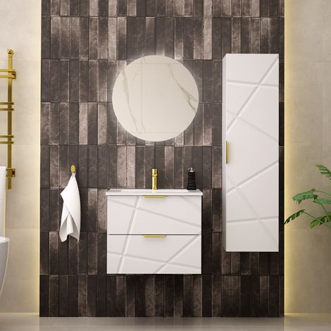 Ensemble meuble simple vasque encastrée 60cm et colonne Aurora Blanc
