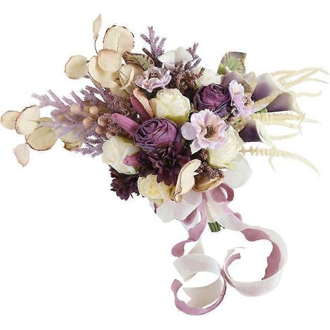 Bouquets de mariée pour la noce, bouquet de roses artificielles avec ruban (1/4)