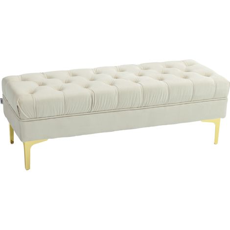 Noreer Banquette capitonnée classique chic velours pieds dorés beige (1/5)