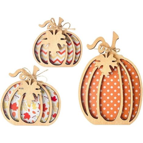 Ornements décoratifs citrouilles d'automne en bois - KAGOLOW - Lot de 3 (1/5)