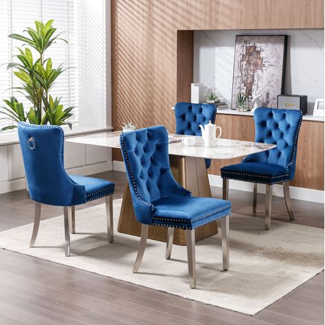 Set di 2 sedie da pranzo 62x50x95 cm in velluto blu, facili da montare FloraGrace (1/5)
