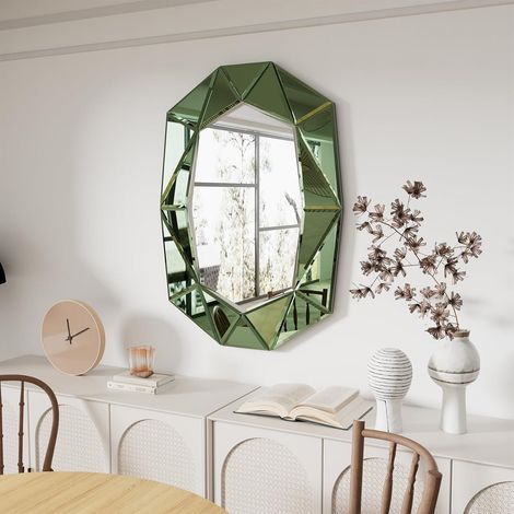 Specchio Decorativo da Parete Grande Art 3D di Lusso HD Vetro a Specchio Elegante per ingresso casa Hotel bagno 100x72cm - Verde