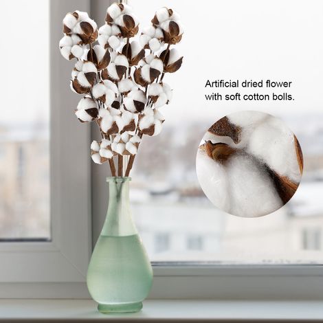 3 branches de coton de 60 cm à 10 têtes, fleurs de coton séchées naturelles, bouquet de coton à tige en fer, décoration de mariage (1/5)