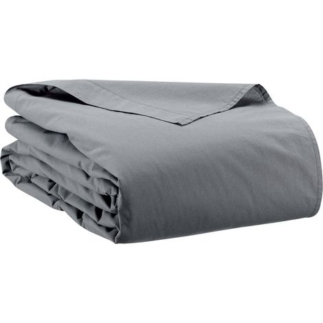 Drap Plat 240 x 300 cm en 100% Coton Lavé Carbone - Linge de Lit Doux et Souple - PANGIVO (1/2)