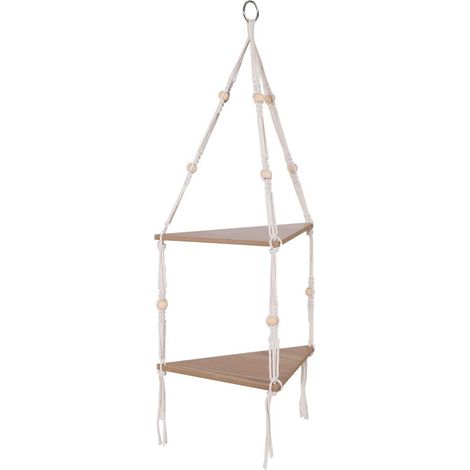 Wall Shelf - Triangular Design - Wood, 2-Tier, Boho Style - for Living Room, Bedroom, Wall Decor (1/5)
