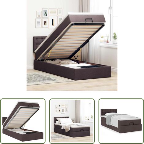 vidaXL Stauraum - Ottoman-Bett mit Matratze Dunkelbraun 90x190 cm Stoff (1/5)
