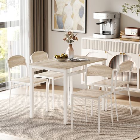 Ensemble de salle à manger 5 pièces comprenant 1 table rectangulaire et 4 chaises, métal et MDF, gris et blanc (1/5)