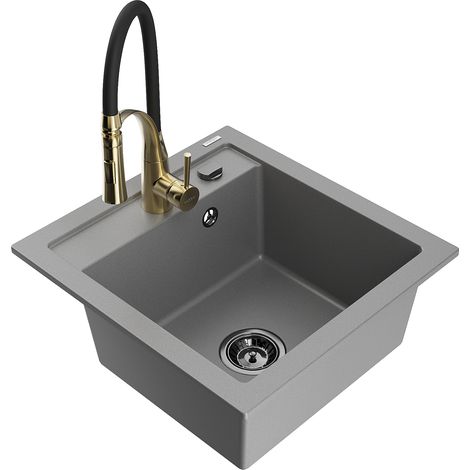 Mexen Vito Granitspüle 1-beckig mit Küchenarmatur Aster, grau - 6503-71-73450-57-B (1/5)