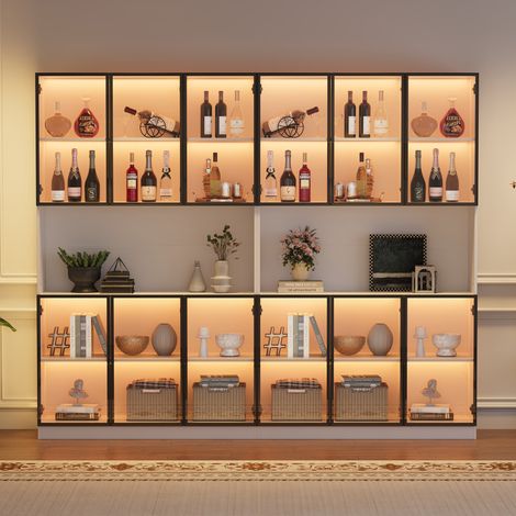 Vitrina armario alta con LED y 12 puertas de cristal OKMYHOME (1/5)