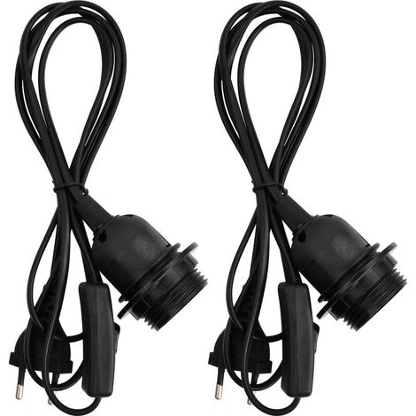 (Noir)2 Pièces Support Lampe pour Ampoule E27, Douille E27 avec Interrupteur, Porte Luminaire E27 Suspension, avec Anneau Fileté e Câble d'alimentation de 1,8 m et EU Prise, pour Lampadaires Lustres (1/4)