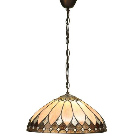 Interiors Brooklyn - Sospensione a soffitto 1 luce media bronzo scuro, vetro Tiffany, attacco E27 (1/4)