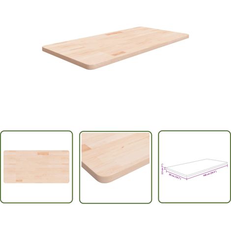 The Living Store Comptoir de salle de bain 100x50x2,5 cm Bois massif non traité - Comptoir Salle De Bain - Plan De Travail - Bois Chêne Massif - Meuble Salle De Bain - Rénovation Cuisine (1/4)