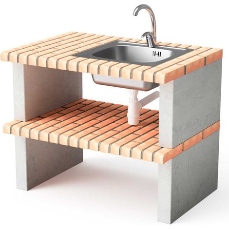 Module barbecue Calpe en briques teintées avec évier 120x70x80 cm Base pour barbecue de jardin extérieur (1/5)