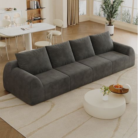 Sofá de compresión (324x95x85 cm), sin montaje, espuma de alta elasticidad, tejido chenilla, gris oscuro (1/5)
