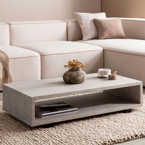 Table basse rectangle 1 niche 100x50x25 cm effet marbre beige