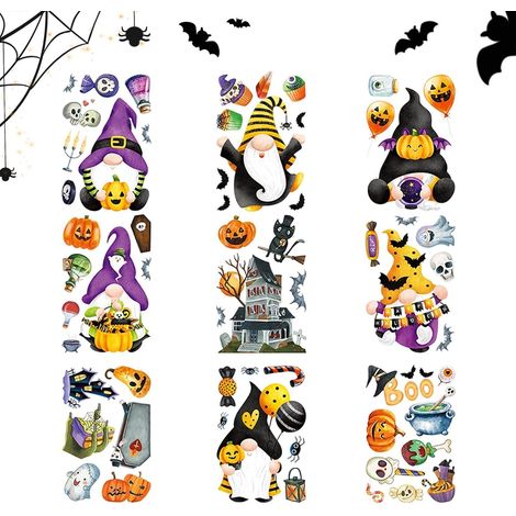 Autocollants statiques pour fenêtre d'Halloween, 9 feuilles, citrouille effrayante et sucrée, plusieurs (1/5)