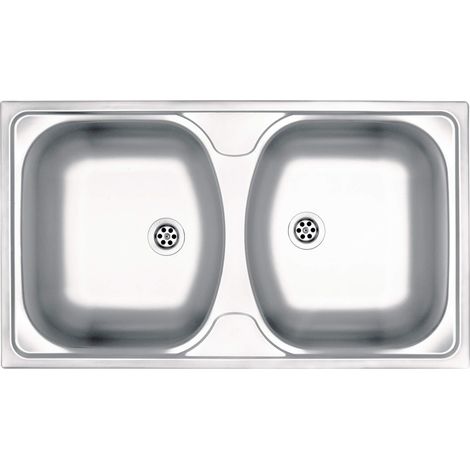 Évier de cuisine encastrable en acier inoxydable à deux cuves, 79 x 44 cm, finition satinée - Telivo