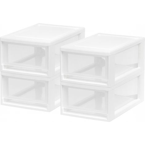 Iris Ohyama, Aufbewahrungsschublade, Plastikaufbewahrungsturm Schreibtisch, 4er-Set, MSD-1, Weiß (1/5)