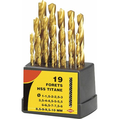 Coffret de 19 forets HSS en titane – Pour perçage acier de 1 à 10 mm – Précision et durabilité – Compatible perceuse – Cogex