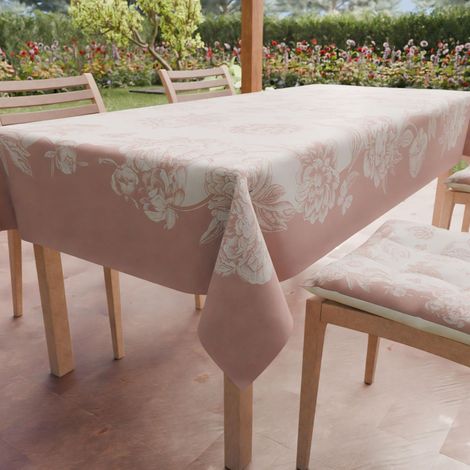 Nappe Anti-Taches Rectangulaire (140 x 450 cm) Couvre-Table de Cuisine, Motif Pivoines Rose Poudré, X24 Places, 100% fabriquée en Italie (1/4)