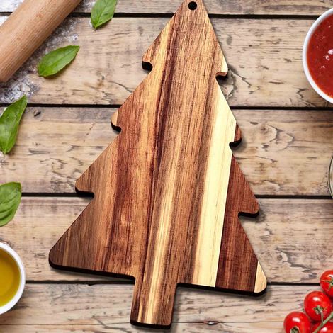 Planche À Découper - Forme Arbre De Noël - Bois Naturel - Pour Fromage Fruits Sushi Desserts - 38 x 24 x 1,5 cm - 1 Pièce (1/5)