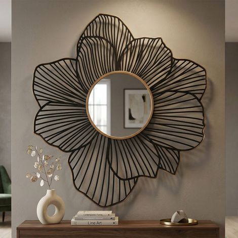 Miroir mural en métal noir et doré cm 79x6x86,5 (1/5)