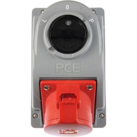 Feste Steckdose mit Schalter L-0-P 32A 5P 400V IP44 combo-POL 960625401W