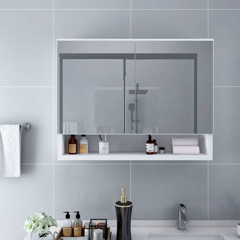 323604 vidaXL LED Bathroom Mirror Cabinet White 80x15x60 cm MDF (1/5)
