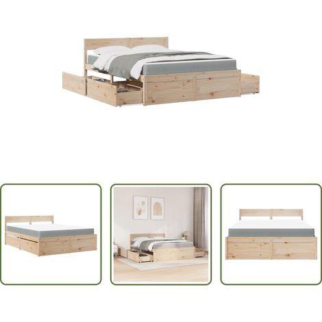 vidaXL Kiefer Bett - Bett mit Schubladen und Matratze 140x200 cm Massivholz Kiefer (1/5)