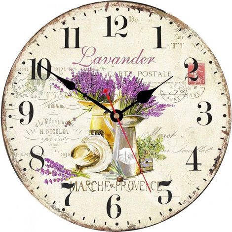 30 cm Pendule Murale, Vintage Lavande Violette Française Horloge, Silencieuse Bois Pendule Murale pour Le Salon/Chambre/Salle de Bains/Cuisine (1/5)