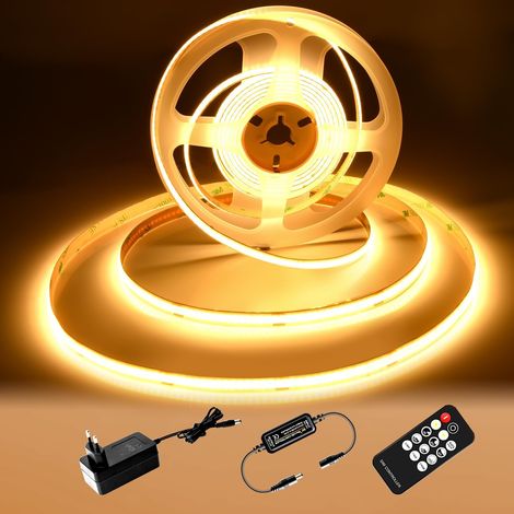Ruban LED COB 2M, Bande LED blanc chaud 2700K, Bande LED COB Dimmable 24V, CRI92, Largeur 8mm, avec Télécommande et Alimentation, Pour la Décoration,Maison, Cuisine, Miroir (1/5)